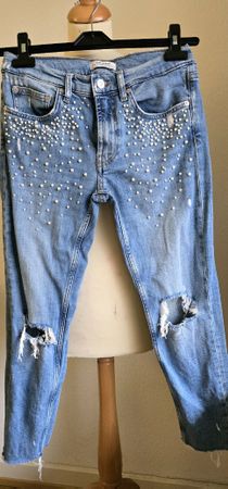 Jeans avec perles, taille 34, tour taille 76cm longueur 86cm