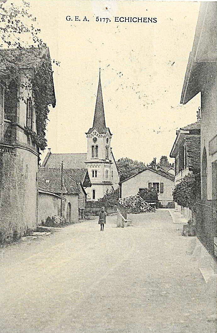 Ansichtskarten: AK ECHICHENS 1929 KIND KIRCHE – Gebraucht aus Schlossrued von Aronliam