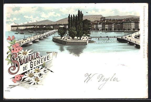Ansichtskarten: Litho Genéve, Flusspartie mit Dampfern  – Gebraucht aus Berlin von bartko-reher
