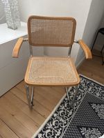 Armchair chromed wood cane seat back good condition