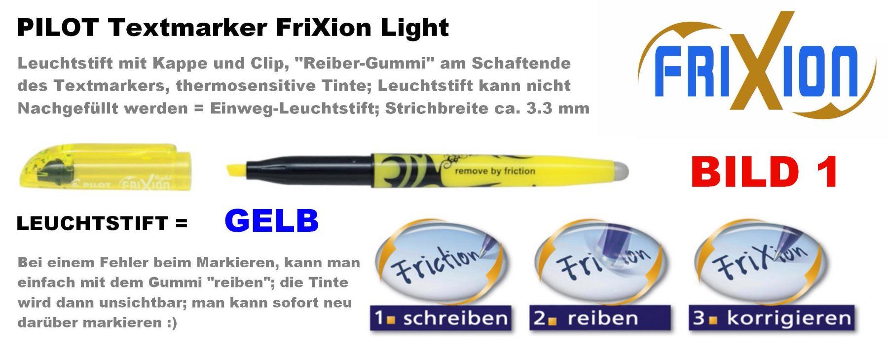 Pilot Penna & Evidenziatori: Pilot Leuchtstift Marker ** Frixion LIGHT ** GELB – Nuovo (secondo la descrizione) da Strengelbach venduto da Mozi1