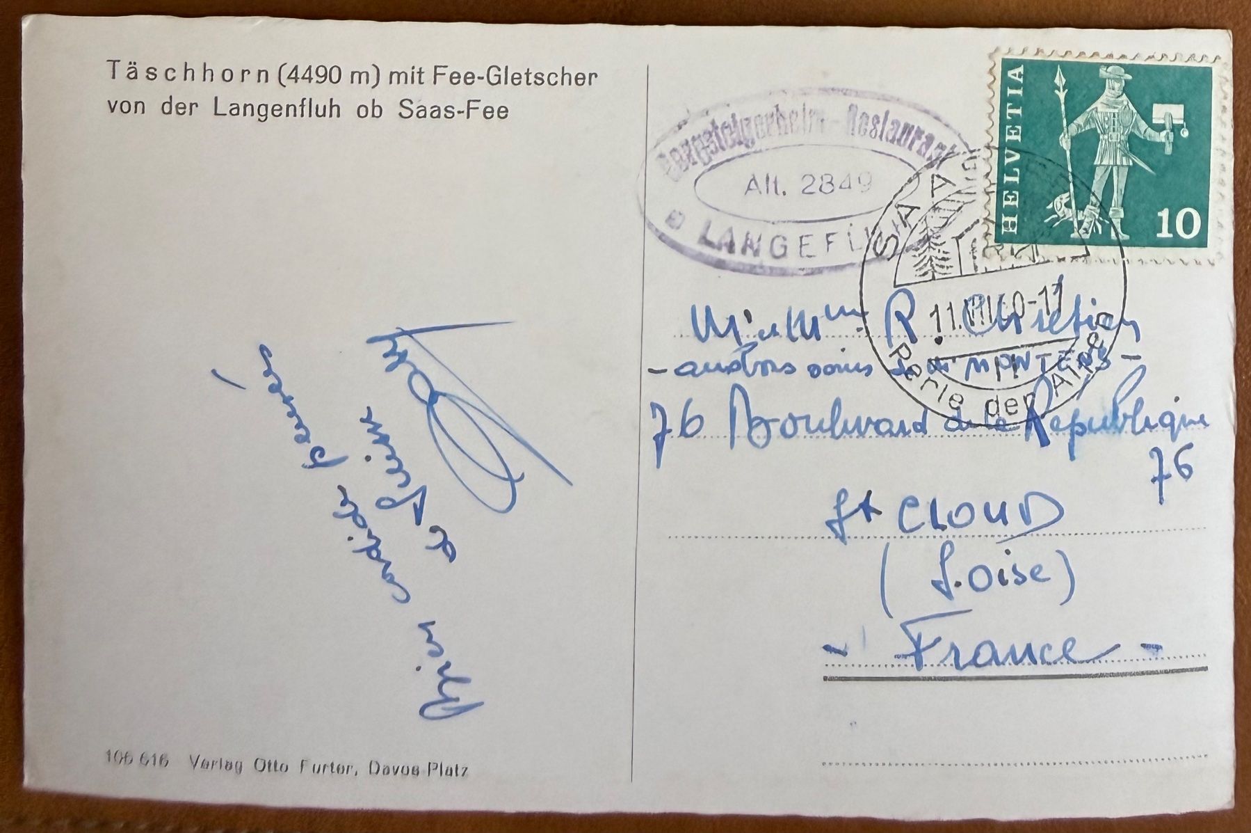 Cartoline postali: Saas - Fée  - Täschhorn  mit Fee - Gletscher 1960 – Usato da Lutry venduto da Ediego 1