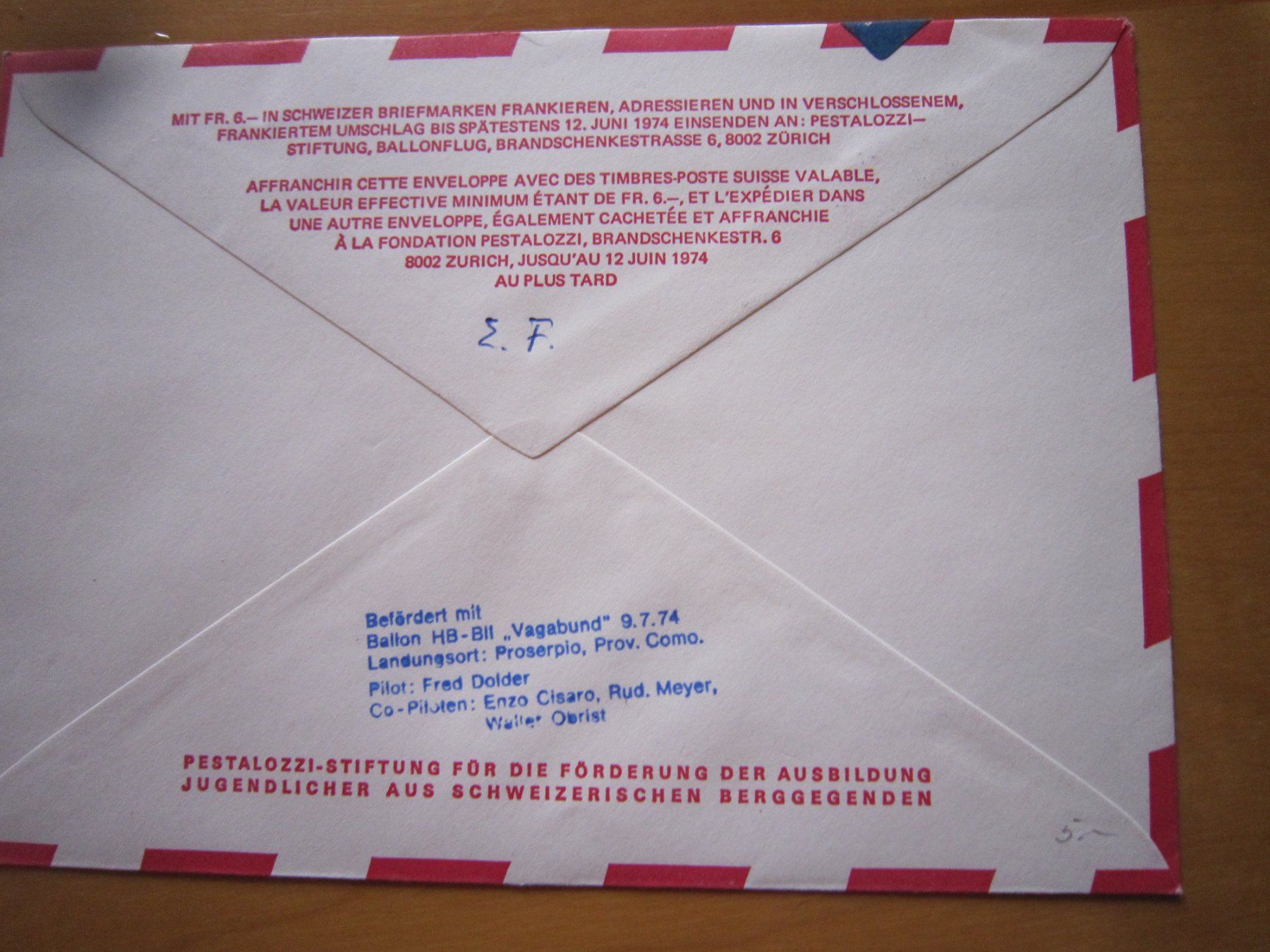 Tutti i francobolli: Ballonposto 1974 Stempel CHIASSO – Usato da Giubiasco venduto da sal_9j6w 3