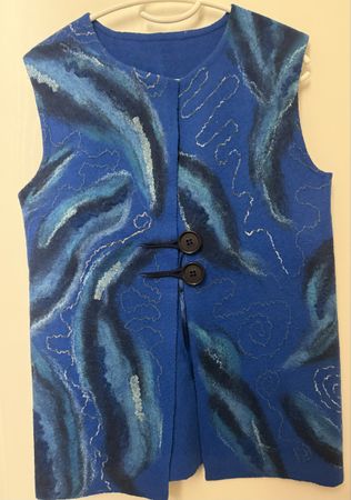 Unique Felted Wool Vest - Blue Tones - Size Medium