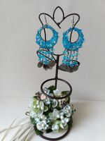 Ohrringe - Ausgefallene Boho- / Creolen mit hellblauen Stein
