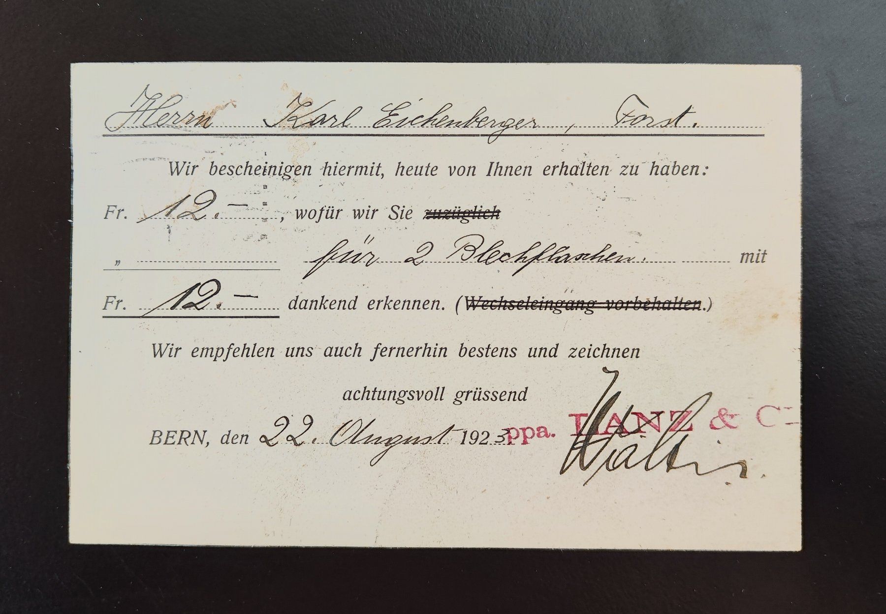 Cartoline: Postkarte Lanz Bern 1923 – Usato da Lenzburg venduto da Dani_Lenzburg 1
