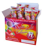 Birkenzucker Erdbeer Lolli mit Xylit - zuckerfrei 50 Stück