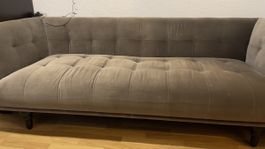 Velvet sofa grey tufted design in used condition, It shows v