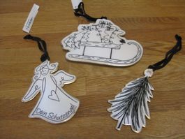 3 originelle Metall Dekos ENGEL, SCHLITTEN und TANNENBAUM