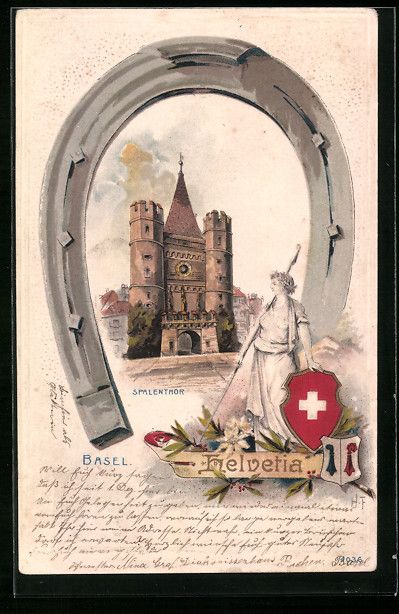 Ansichtskarten: Präge-Lithographie Basel, Spalenthor, H – Gebraucht aus Berlin von bartko-reher