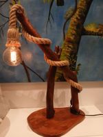 Tischlampe mit Vintage-Glühbirne dimmbar, Holz mit Kordel