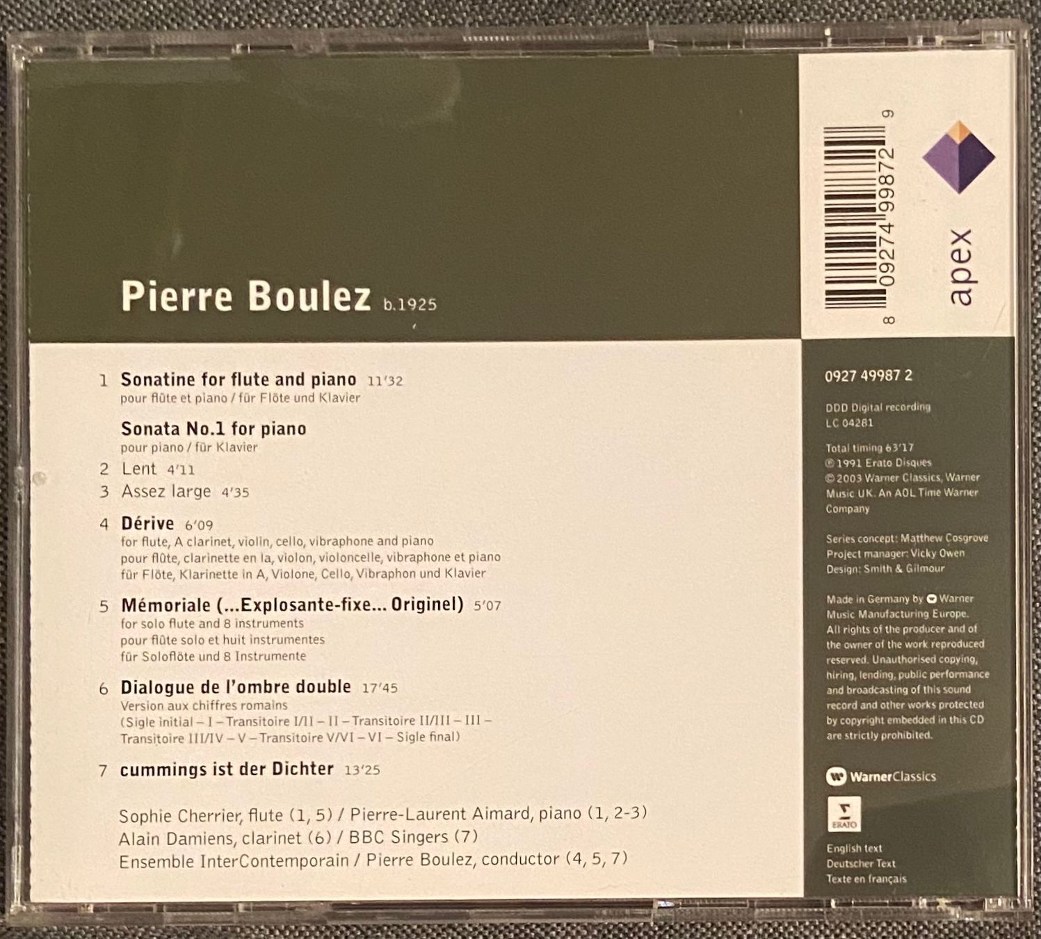 CDs: Pierre Boulez CD Sonatine For Flute And Piano – D'occasion à Luzern par lyc_fmg7 1
