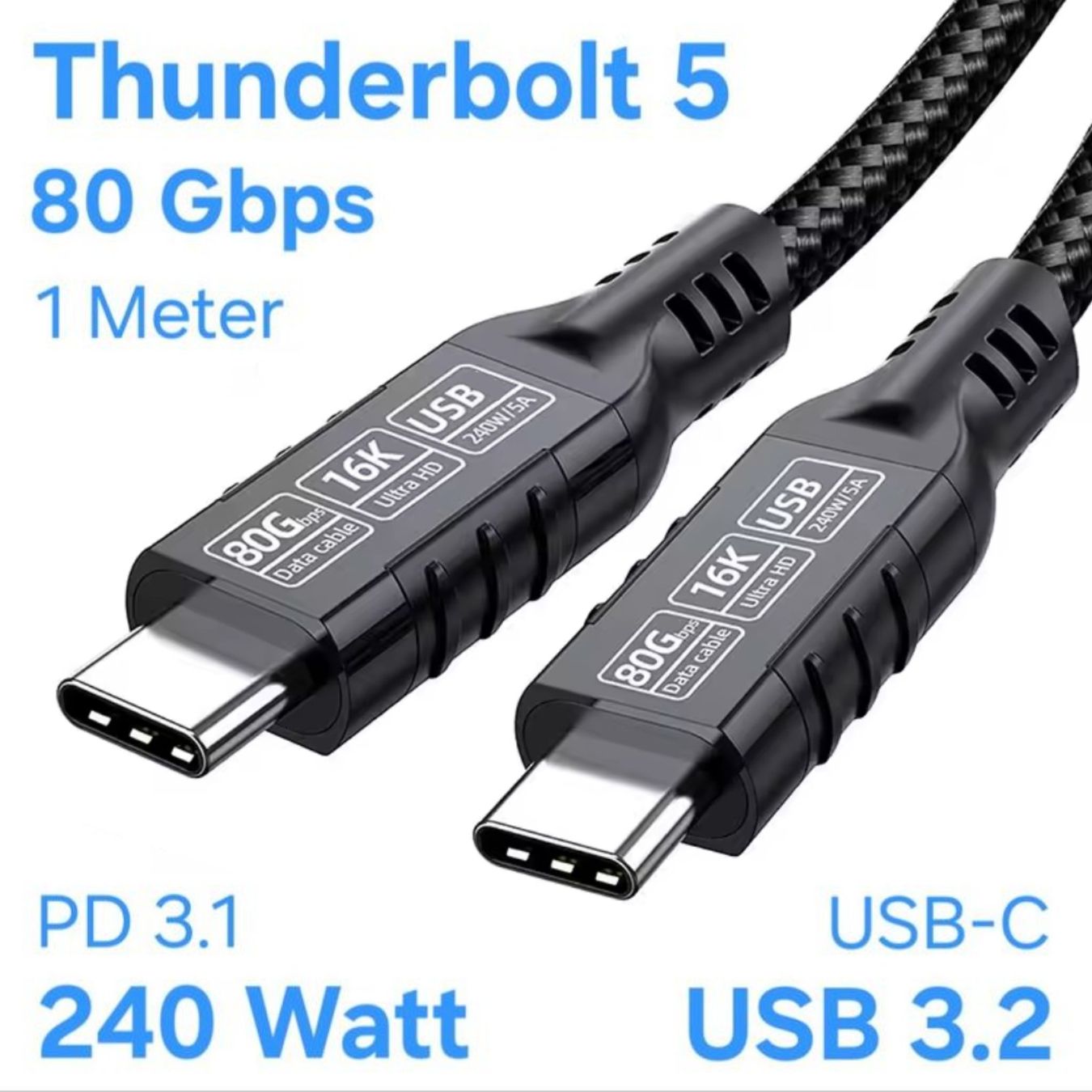 Kabel: Thunderbolt 5 80Gbps / 240W PD3.1 / USB 3.2 / 16K / 1 Meter – Neu und originalverpackt aus Uster von -FPS-