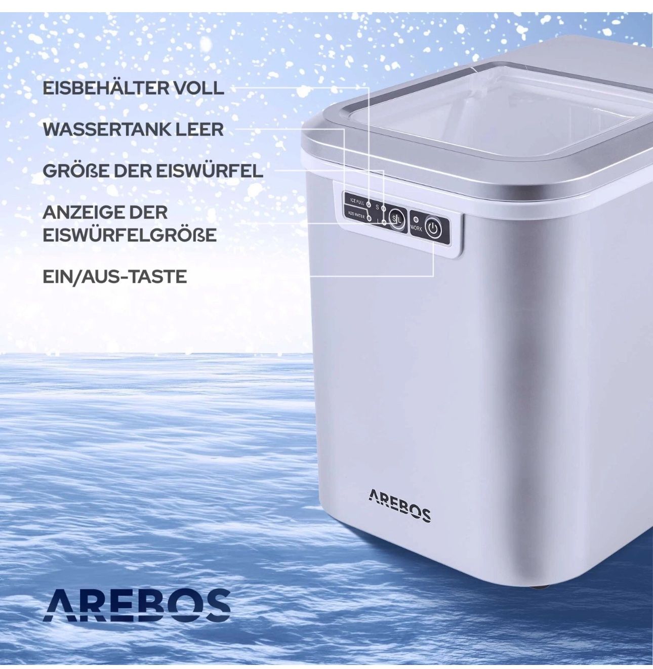 Elettrodomestici da cucina: AREBOS Eiswürfelmaschine 2,2L Icemaker Eiswürfelbereiter Eis – Nuovo e nell'imballaggio originale da Amriswil venduto da JaJa-Express 6