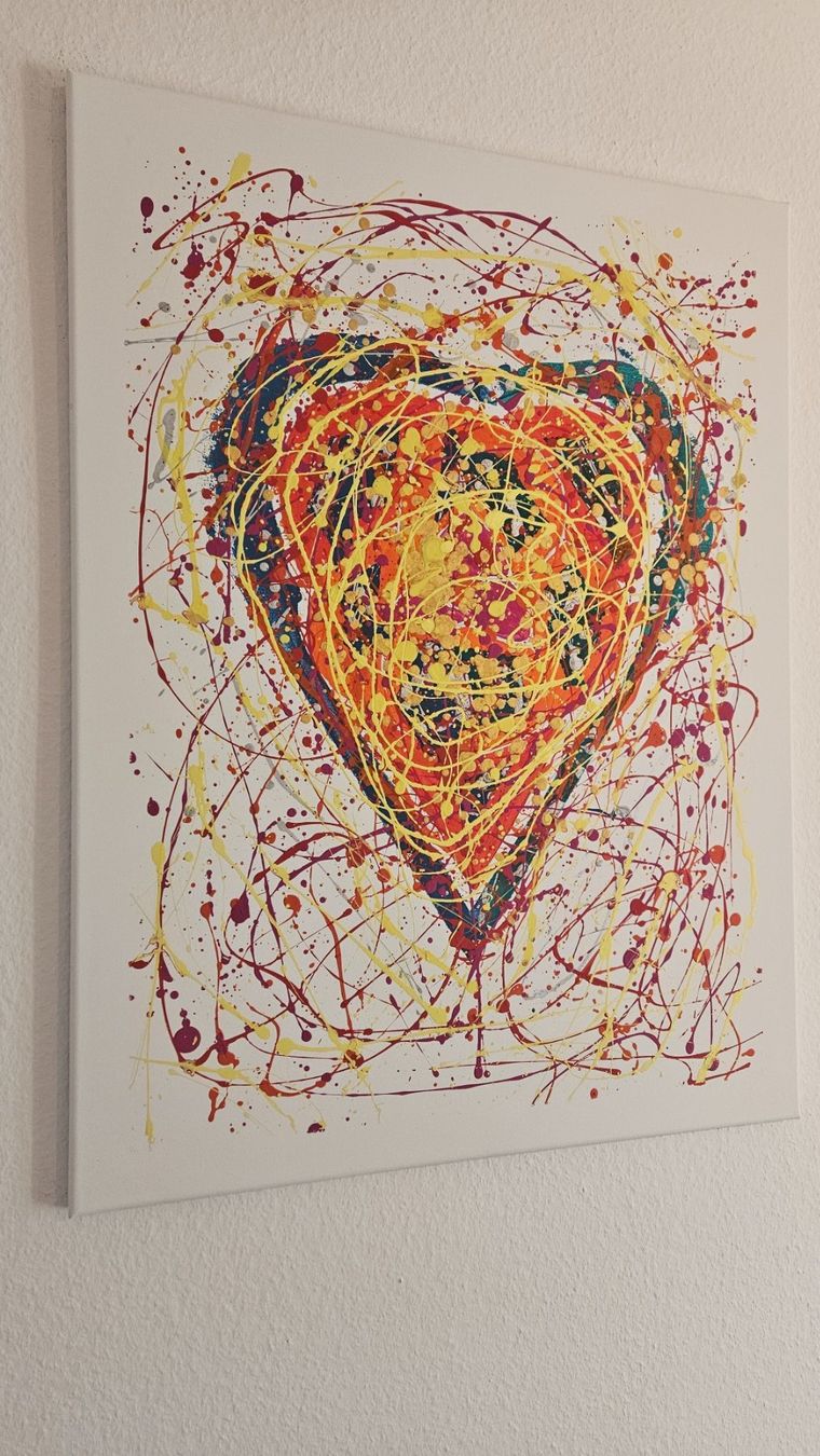 Dipinti: Tableau abstrait cœur multicolore fait à la main – Nuovo (secondo la descrizione) da Le Locle venduto da fab_c9hh 3