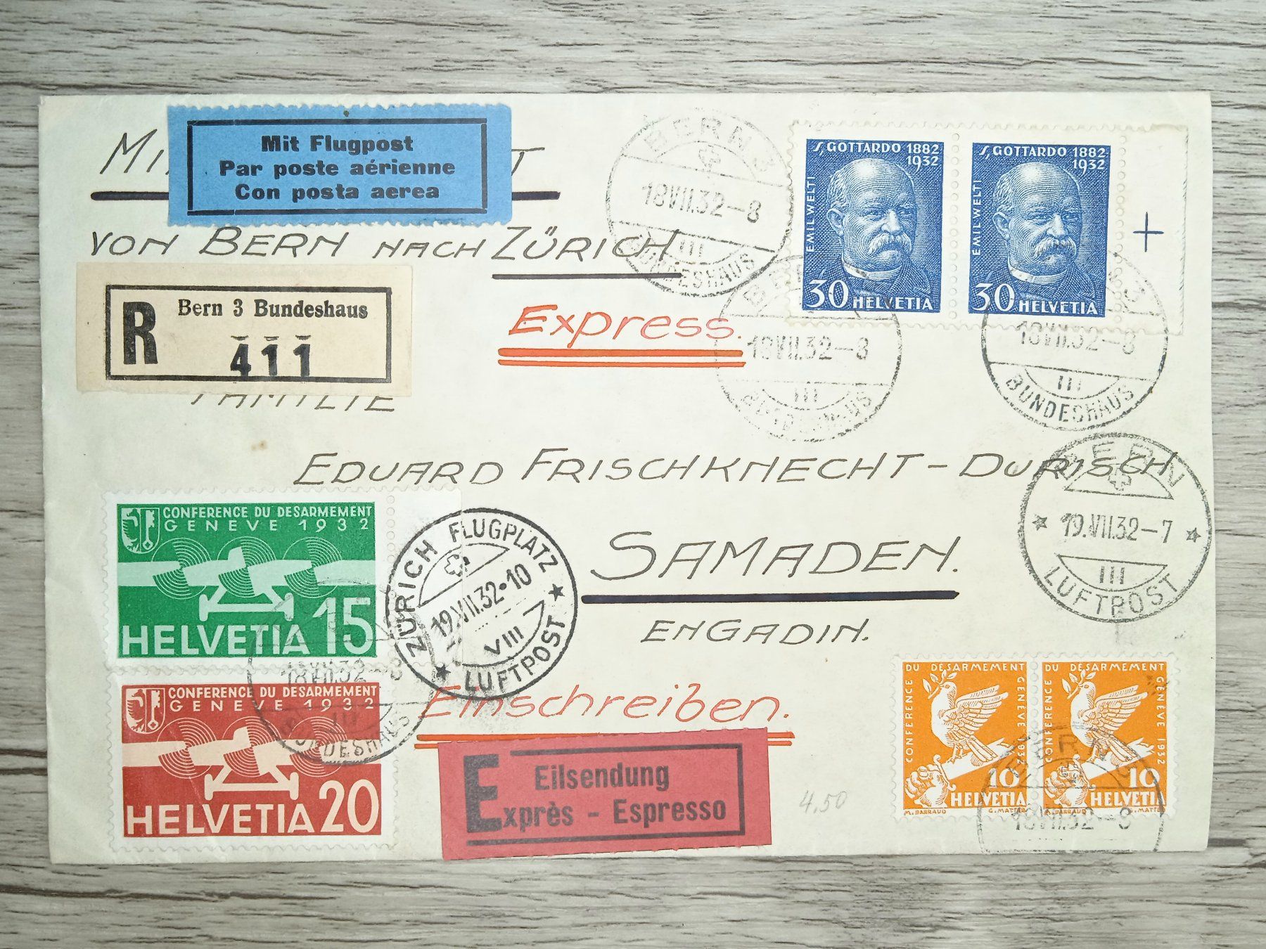 Tutti i francobolli: TR72 Enveloppe + Timbre Suisse 1932 / Vignette – Usato da Cousset venduto da Patrick_Collections