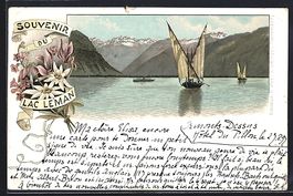 Lithographie Lac Léman, Vue panoramique
