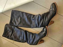 Navyboot Damen Stiefel dunkelbraunes Leder/Lack gefüttert