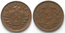 CH 2 Rappen 1929 Bronze ERHALTUNG! vz