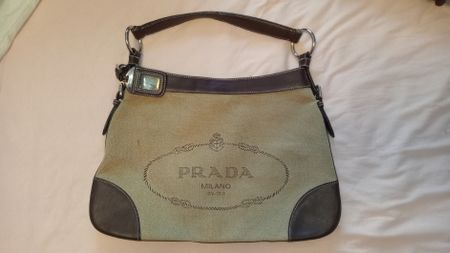 Prada Handtasche beige braun Leder Canvas guter Zustand