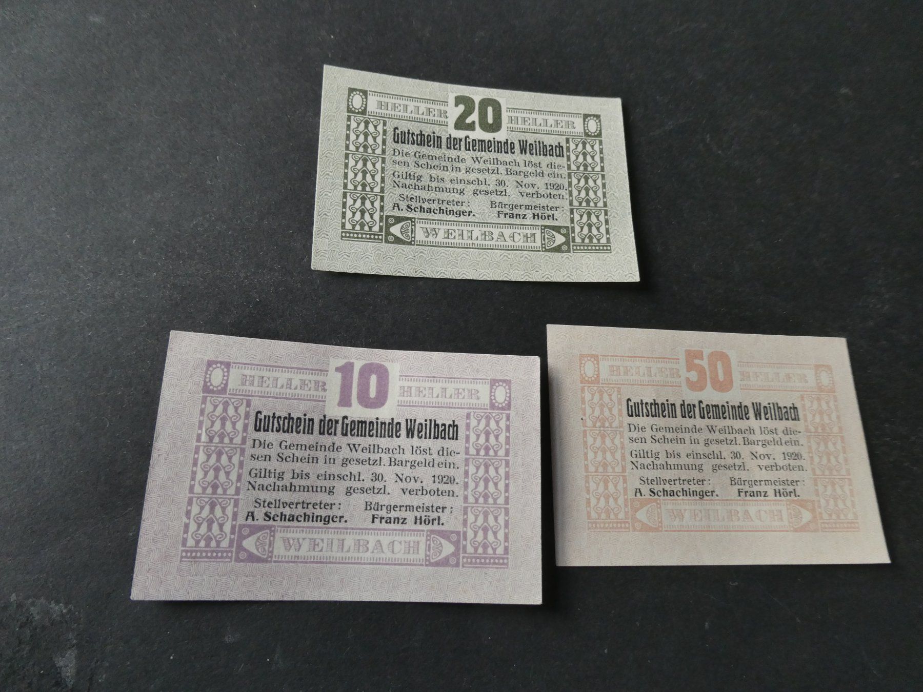 Banknoten: Oesterreich, Weilbach - Notgeldscheine – Gebraucht aus Hinterforst von Rohusri