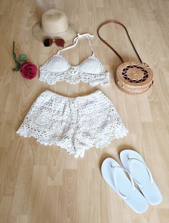 Crocheted Two-Piece Set Cream 