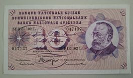 10 Franken Banknote 1977, Serie 102 L, knickfreier Zustand