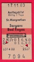 SBB KARTON BILLETT, ST.MARGRETHEN-BAD RAGAZ, RETOUR, 2.KLASS