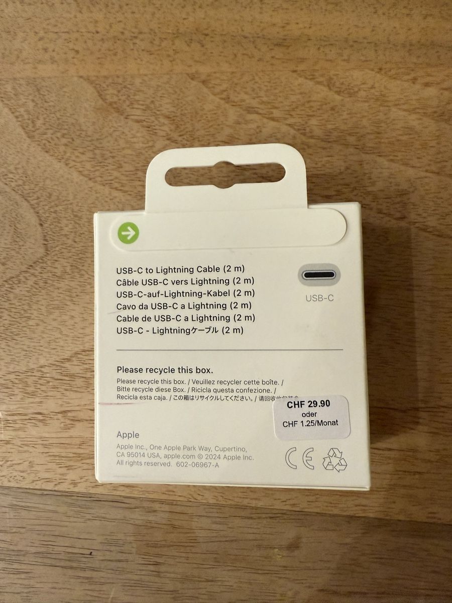 Apple Kabel: Apple USB-C to lightning cable 2 metres – Neu und originalverpackt aus Adliswil von avatar83 1