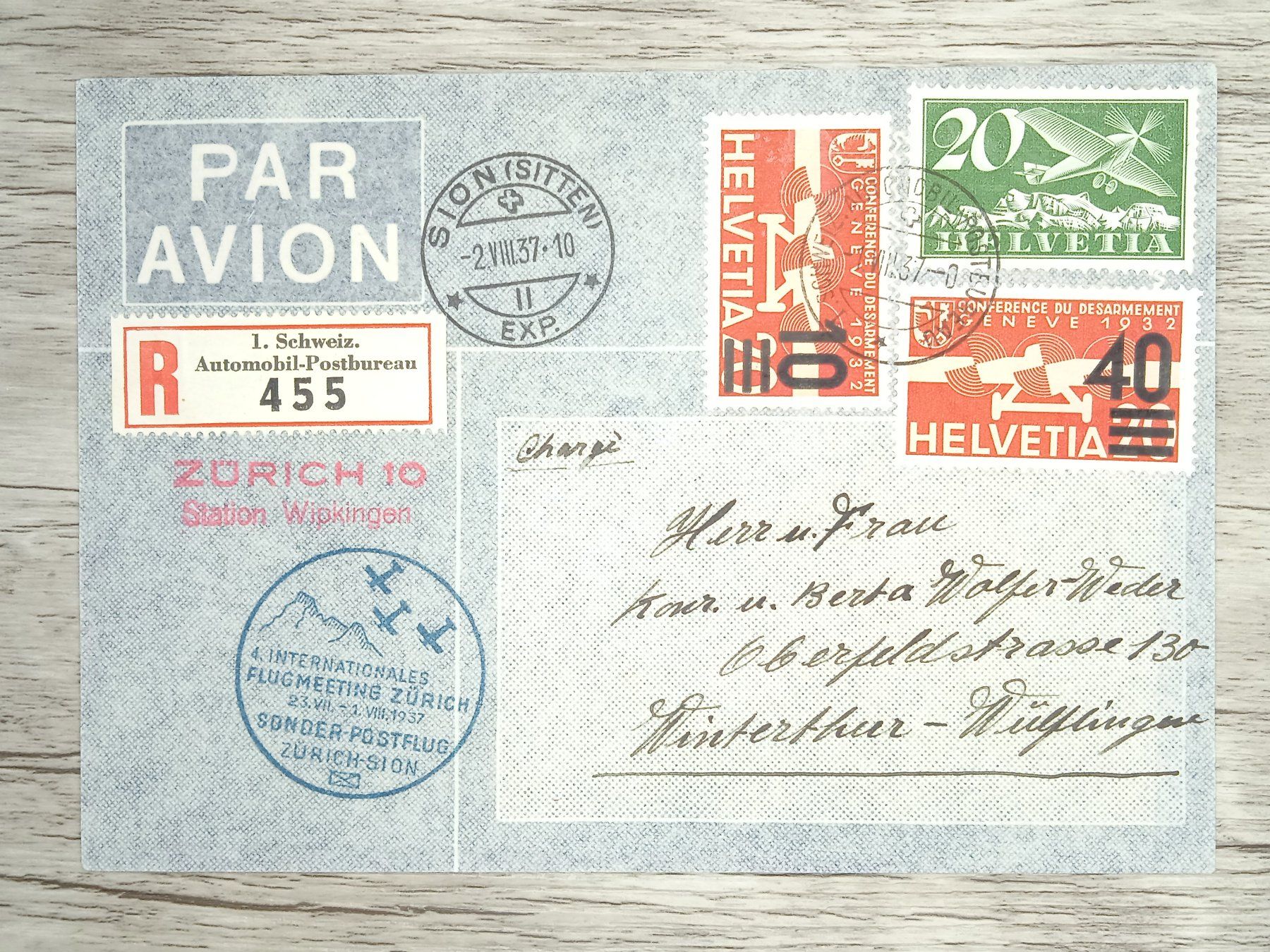 Tutti i francobolli: TR82 Enveloppe + Timbre Suisse 1937 – Usato da Cousset venduto da Patrick_Collections