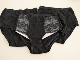 6x schwarze Damen Slips mit Spitze+ohne, Grösse 37-38, Set