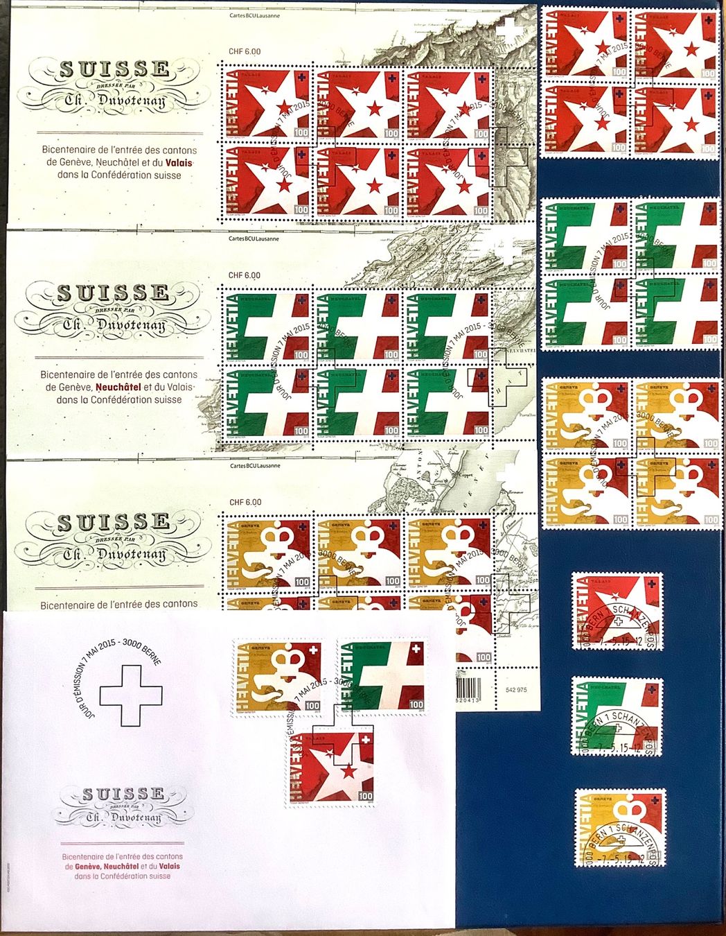Alle Briefmarken: 2015 Eidgen. Genf-NE -VS FDC +Bogen+ Viererblock +Einzel /ET – Neu (gemäss Beschreibung) aus Liestal von Skunk02