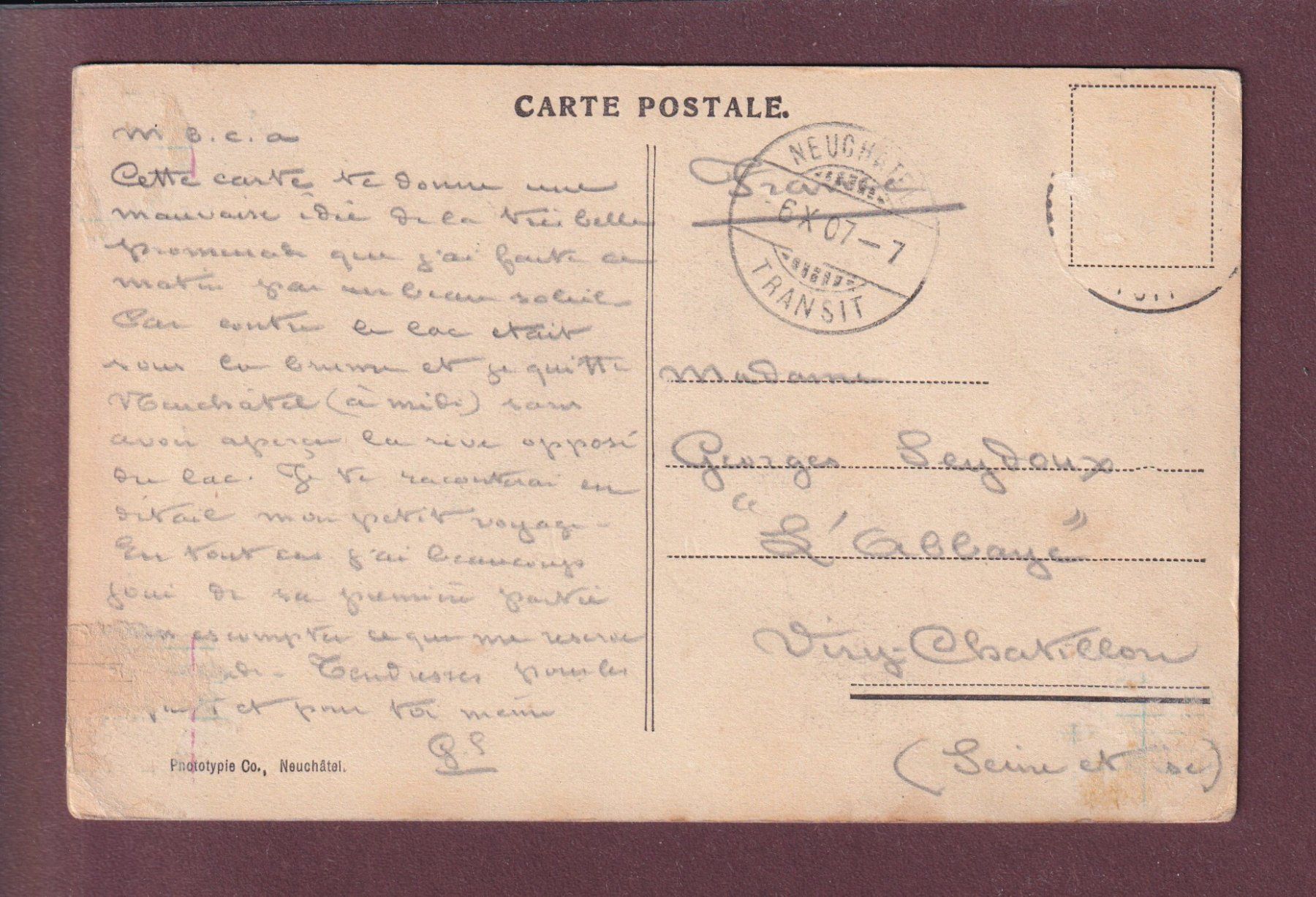 Cartoline postali: Gorges de l'AREUSE - 1907 – Usato da Pully venduto da nicecards 1