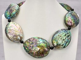 blau grün Muschel Halskette Collier Coquillage bleu vert