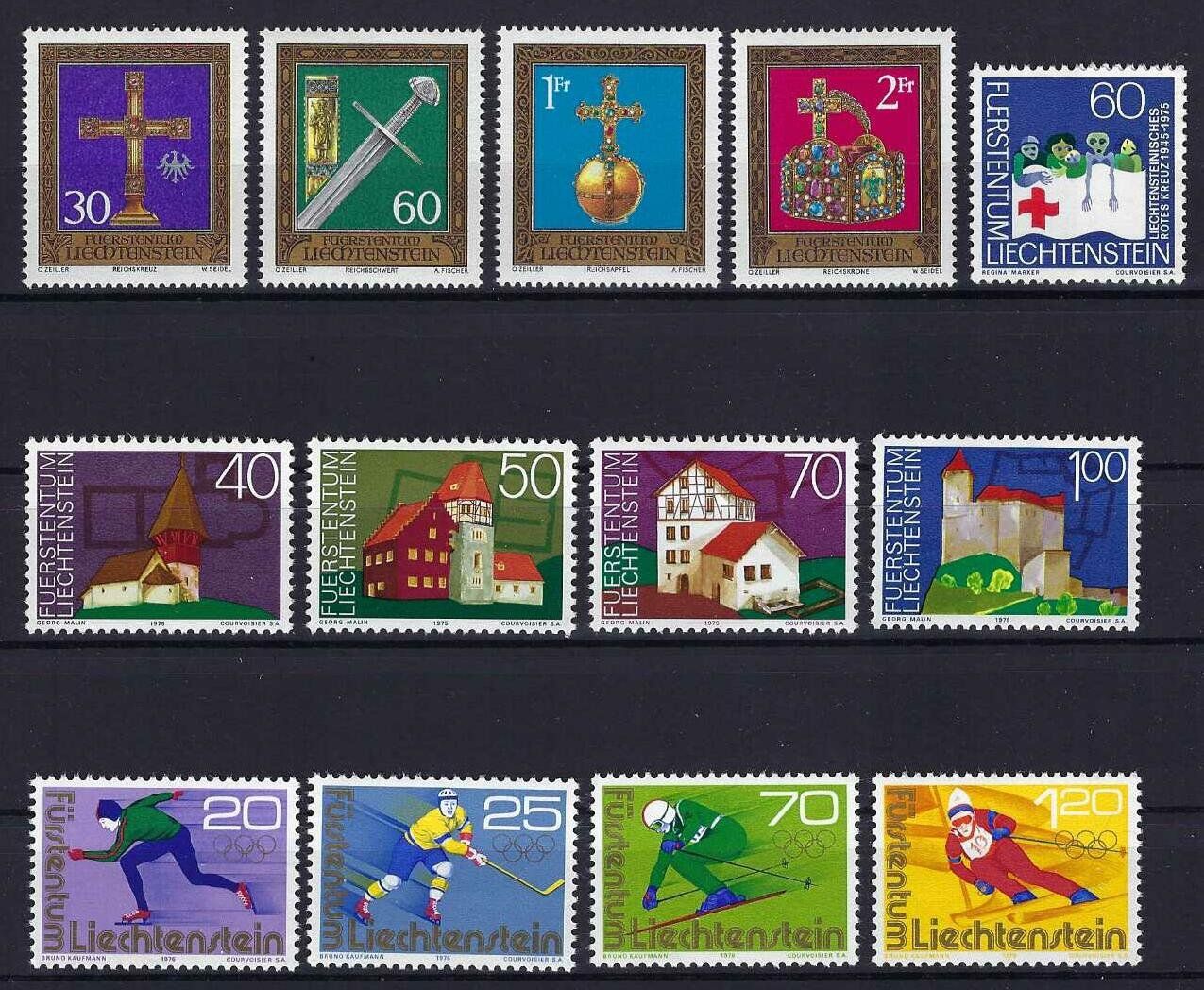 Alle Briefmarken: Lichtenstein 1975 top Serien postfrisch – Gebraucht aus Hitzkirch von walti1959