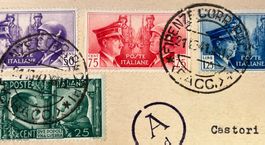 Lettre poste italienne 1941 timbres binôme Hitler Mussolini