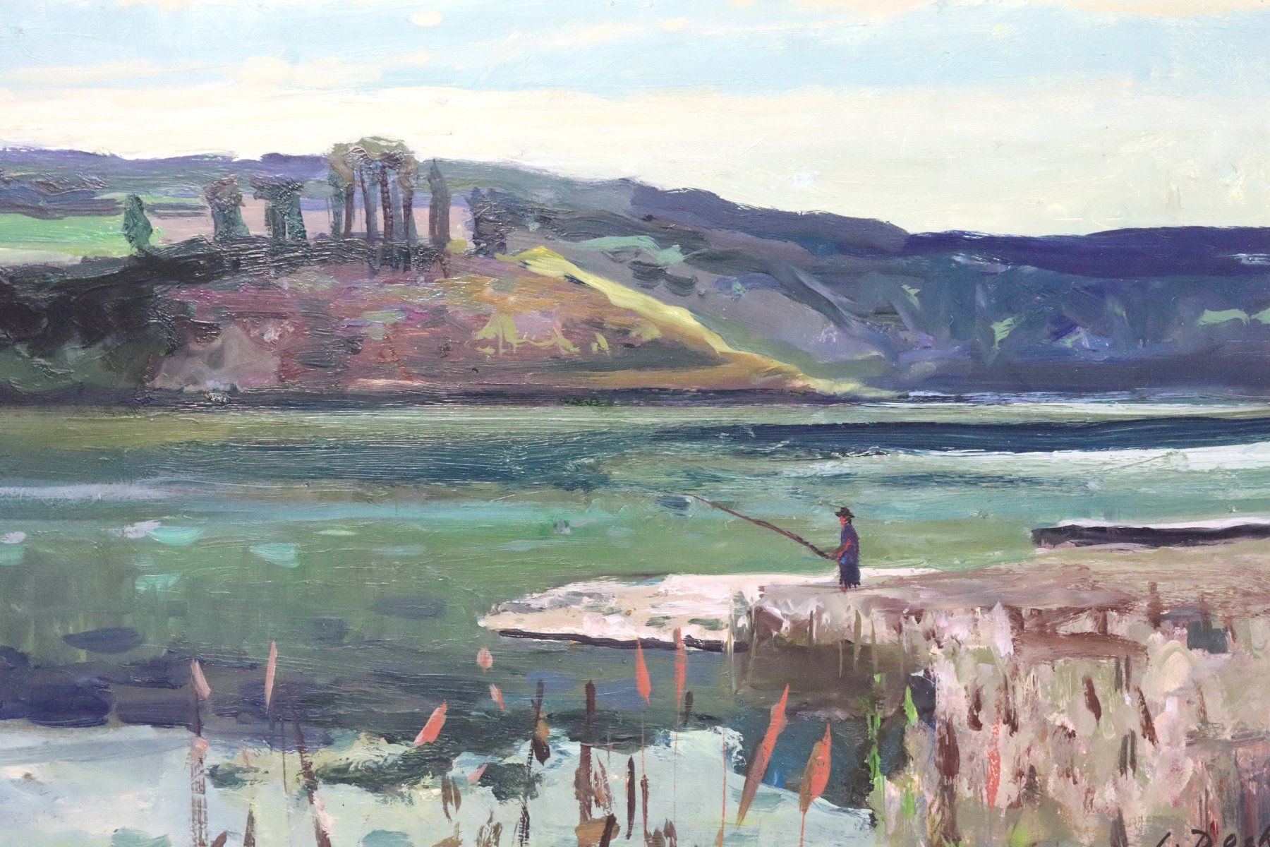 Dipinti: Leo Deck 1908-1997, Gemälde "Fischer am Wohlensee", signiert – Usato da Zug venduto da Kunst-Fundgrube 1