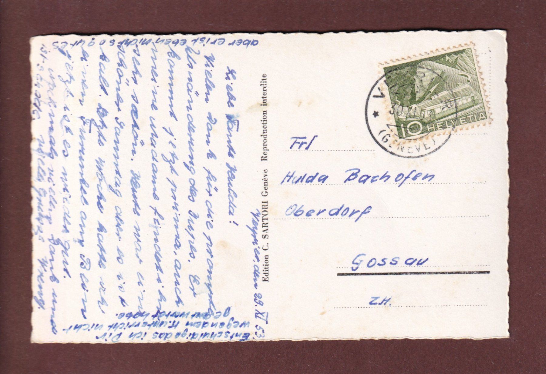 Cartoline postali: GENEVE - Vue aérienne - 1953 – Usato da Pully venduto da nicecards 1