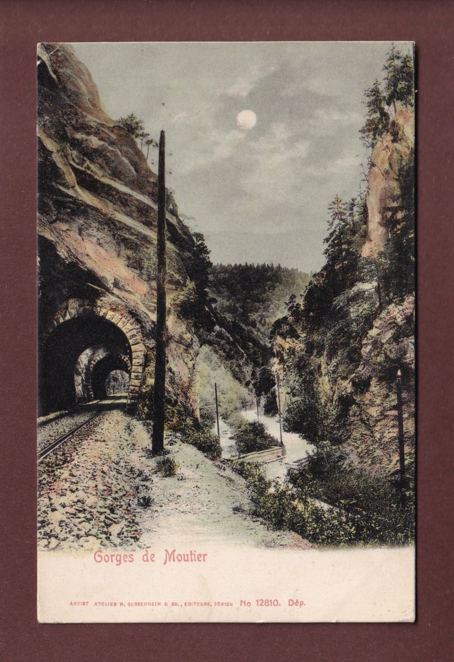 Cartes postales: Gorge de MOUTIER - Clair de lune - 1906 // dos blessé // – D'occasion à Pully par nicecards-shop