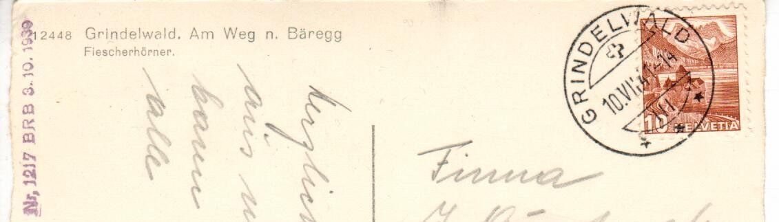 Cartoline postali: Grindelwald am Weg n. Bäregg 1941 – Usato da Wolhusen venduto da Curver9 1