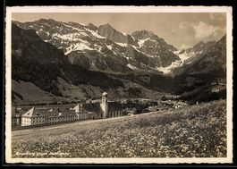 AK Engelberg, Ort mit Kloster, Kirche und Bergpanorama