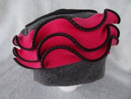 Damen Mütze für den Winter, Fleece grau-pink, elegant, apart
