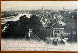 Basel - Rheinbrücken mit Tram St. Johannvorstadt 1904
