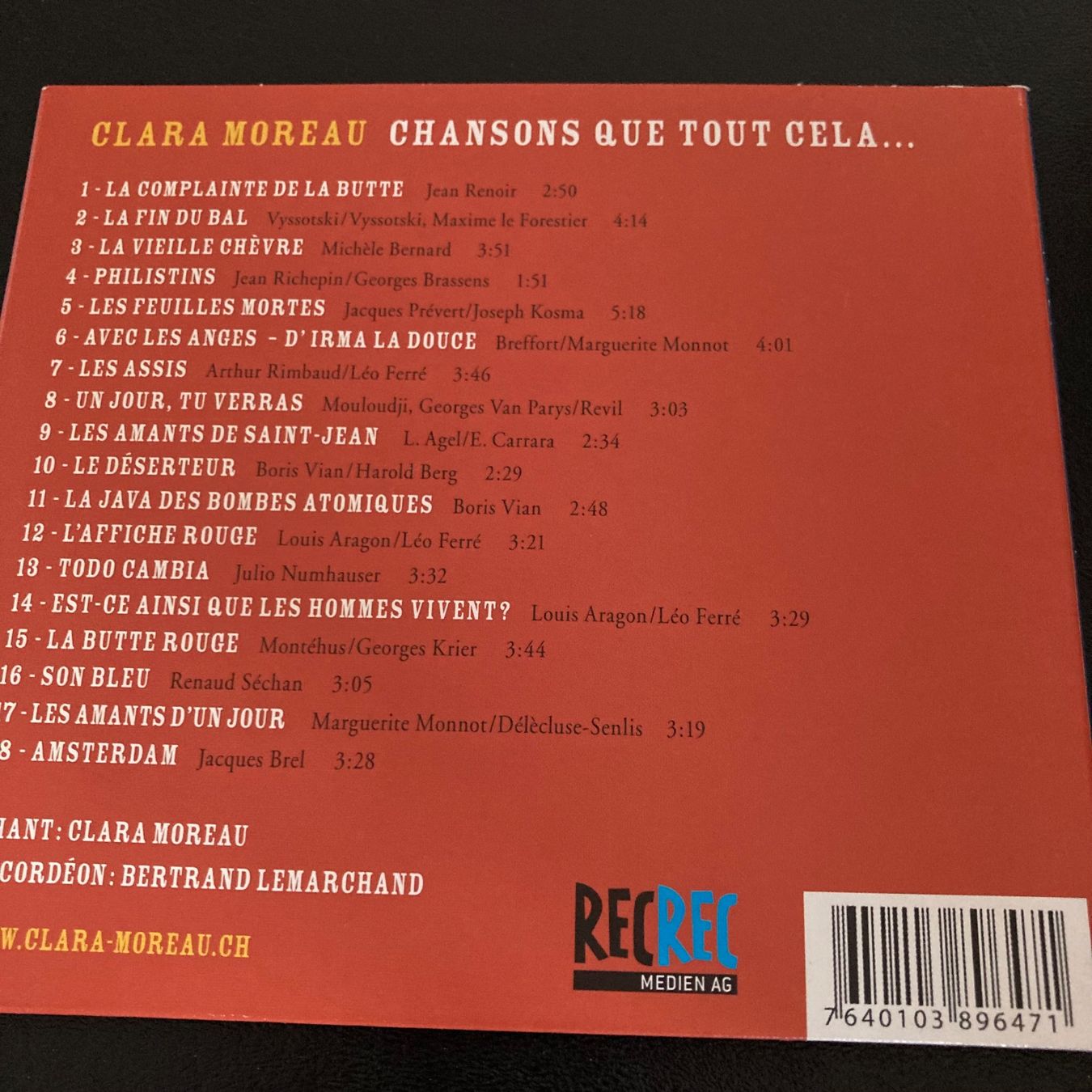 CD: Clara Moreau - Chansons Que Tout Cela... – Usato da Bern venduto da Ntsamina 1