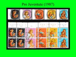 "Pro Juventute" Vollstempel-Serie mit Viererblöcken  (1987)