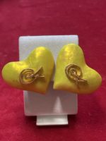 Christian Lacroix Ohrclips, Herzform, Gelb, Vintage Stil.