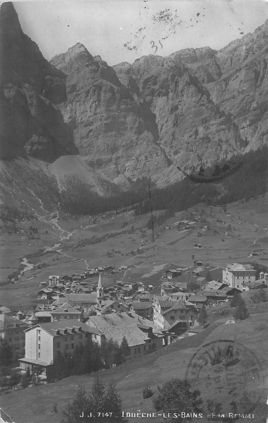 Cartoline postali: Leukerbad VS Dorf Gemmi Berge Tal – Usato da Biasca venduto da Blenio71
