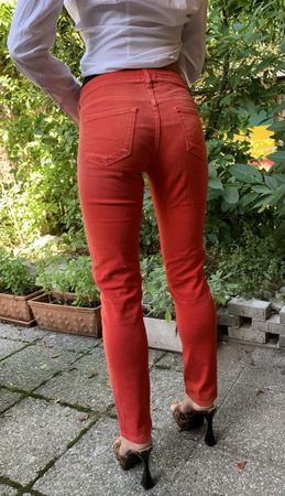 Jeans slim fit color corallo tgM/L-unisex-chic per feste 