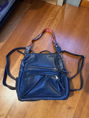 Damen Rucksack/Handtasche dunkelblau mit Musterband