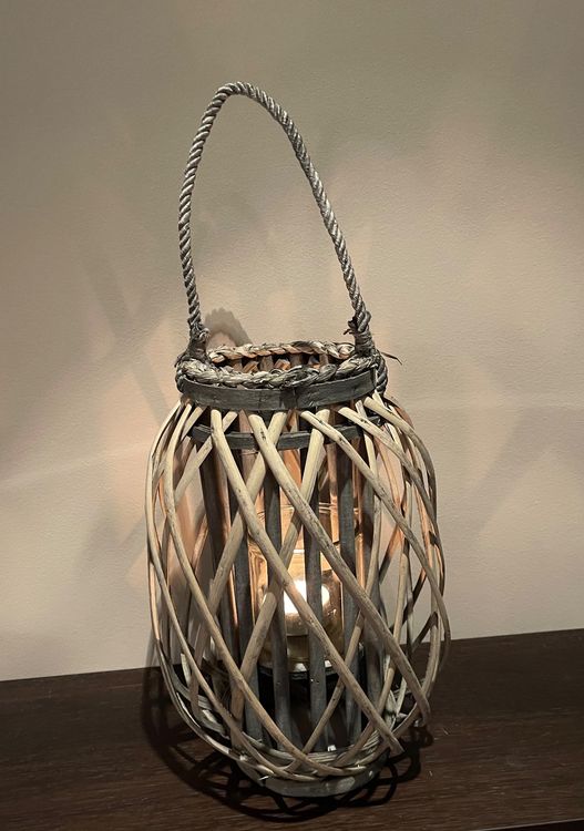 Shabby Chic Windlicht Laterne aus Weide 1